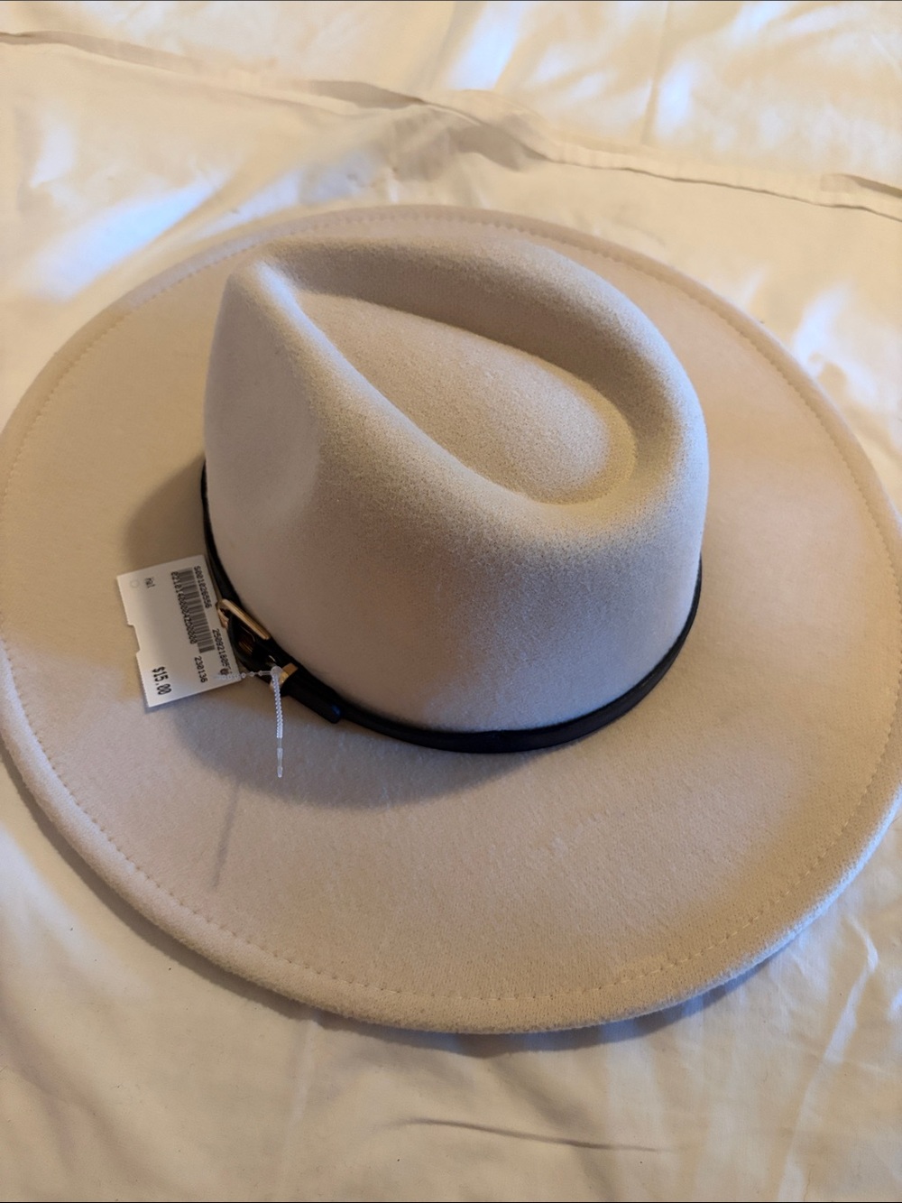 Lulu's Cream Wide-Brim Felt Fedora with Black Band
